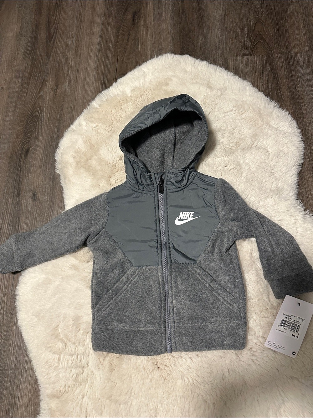 Nike Gray Kids' Hooded Zip-Up Jacket 12 Months Boys